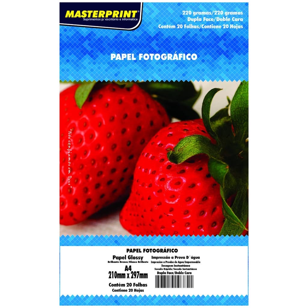 Papel Fotográfico Dupla Face 220g A4 Glossy Branco Brilhante Masterprint com 20 Folhas