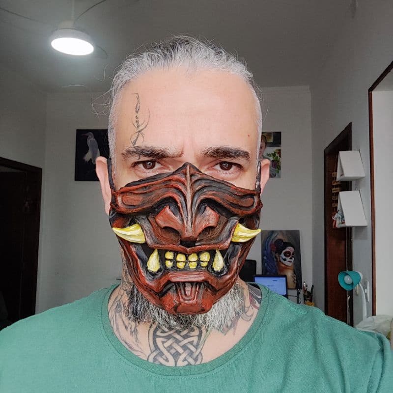 Máscara Hannya Oni halloween Samurai em látex carnaval
