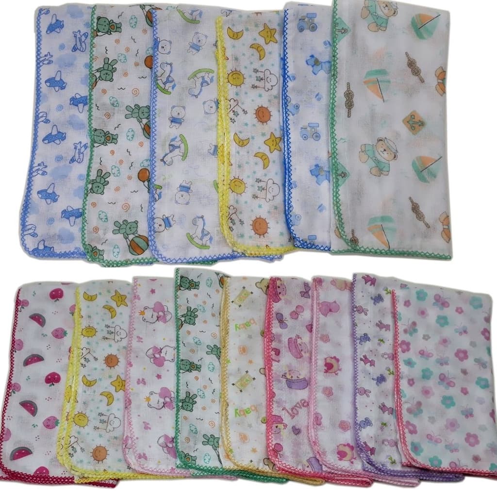 Fralda De Pano Luxo Estampada 70 Cm X 70 Cm Com Crochê 100% Algodão