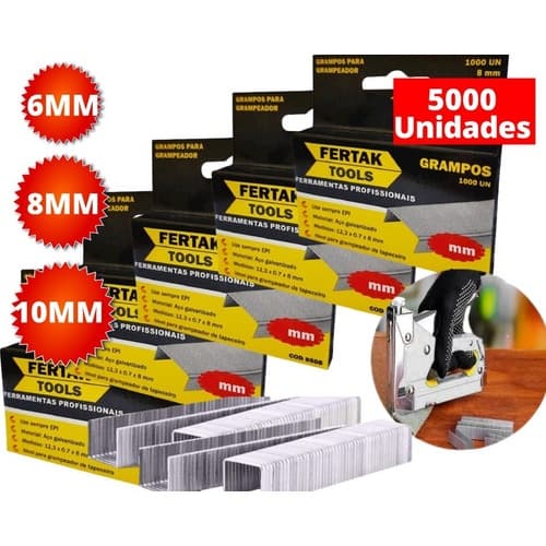 Grampo De Grampeador Tapeceiro 6,8,10mm 5000 Unidades Ferramentas Profissional