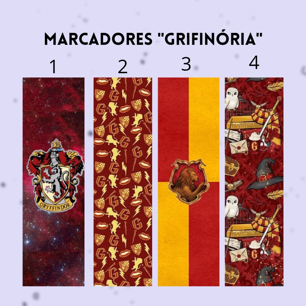 marcador de página Grifinória plastificado com ou sem tassel