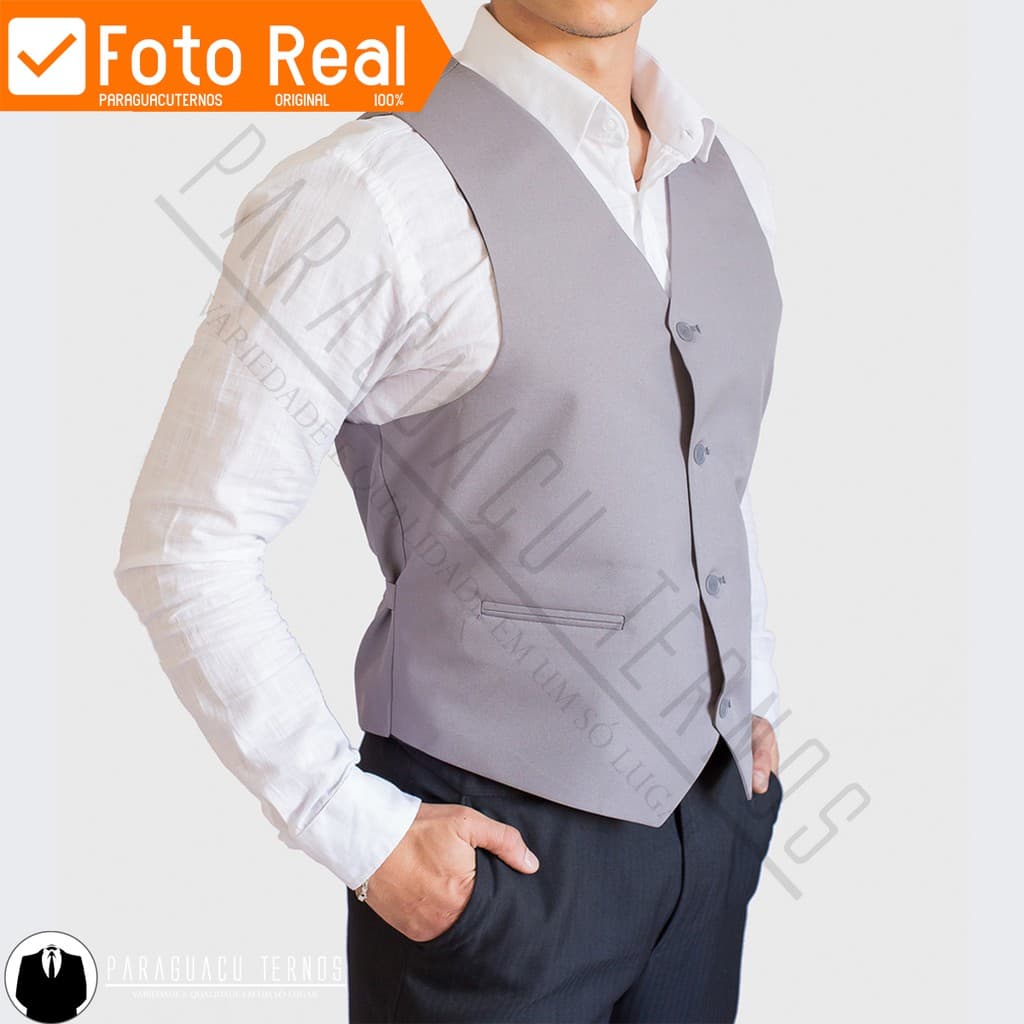 Colete Social Masculino Cinza Chumbo Original Modelo Slim C/ Italiano + Promoção