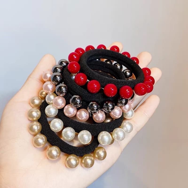 12 Elástico de cabelo Com Pérolas branco/preto acessorios xuxinha para cabelo pronto entregar