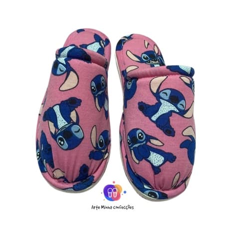 Pantufa Chinelo De Quarto unissex com estampa de Lilo & Stitch, Em Tecido Malha, Solado Flexível,Conforto ou Maternidade