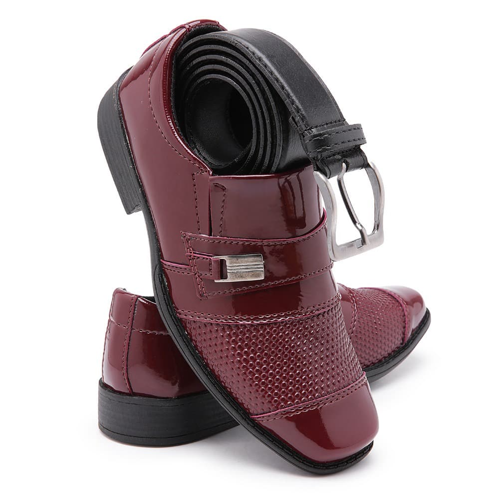 Kit Sapato Social Infantil Masculino Varias Cores Com Cinto 444 Bico Quadrado Barato Conforto Leve