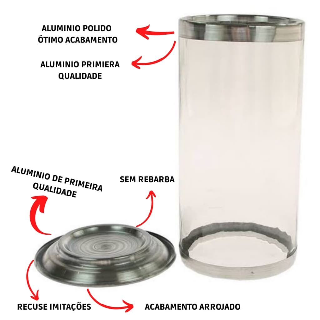 Porta Vela, Suporte, Castiçal, Copo de Vela para vela de 7 dias. Feito de vidro e alumínio . Acenda sua vela com segurança !