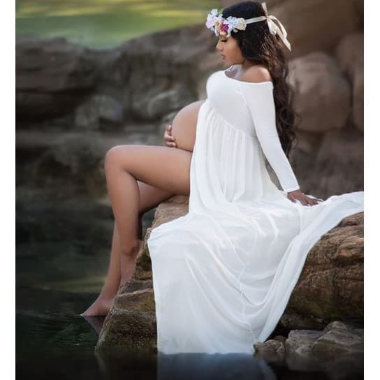 Vestido Gestante Ensaio Fotográfico Gravida, Manga Longa G01