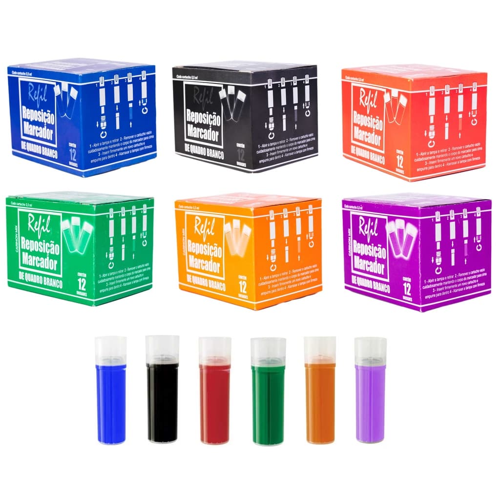 Caixa 12un Refil Para Pincel Tinteiro marcador De Quadro Branco Board Master Recarregável