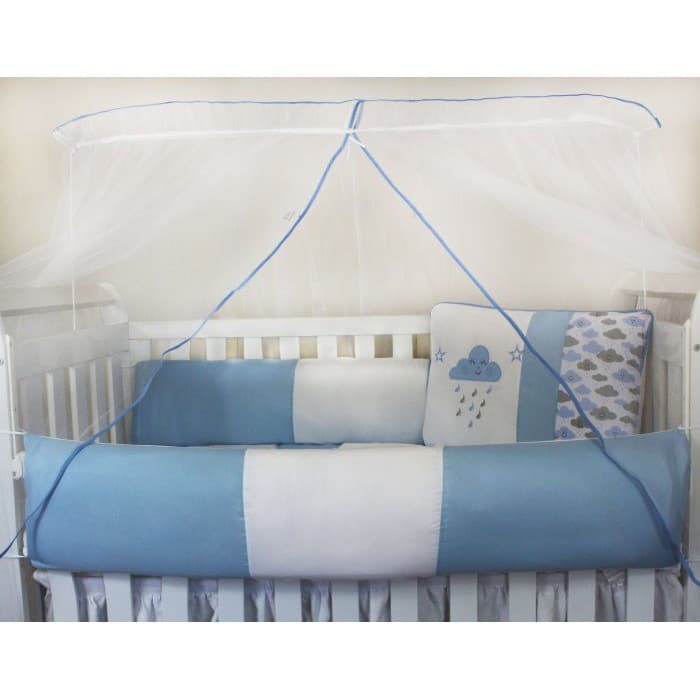 Kit Protetor de Berço Kids com Mosquiteiro Comum 7 peças Chuva de Bênção Azul
