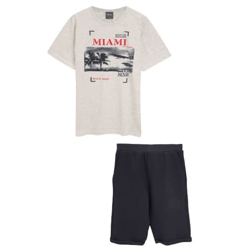 Conjunto Infantil Brandili Mundi Camiseta “Miami” Off-White + Bermuda Cinza