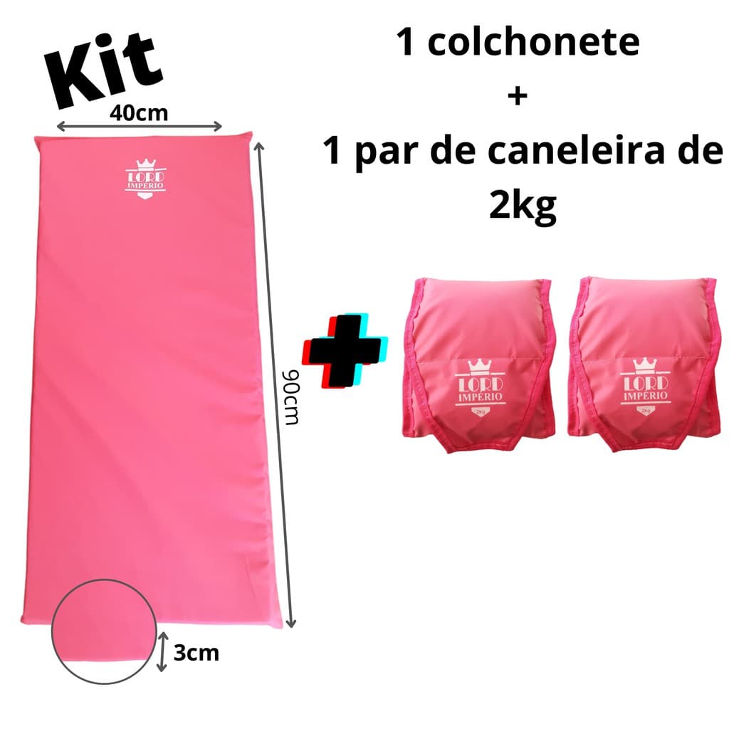 kit colchonete rosa  + tornozeleira/caneleira peso de 2kg  rosa (pink) - par -  Lord Império