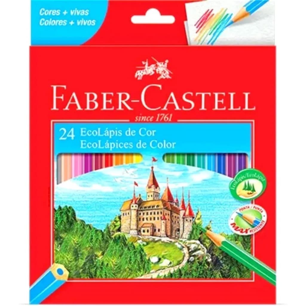 Lápis De Cor Faber Castell Original 24 Cores Vivas EcoLápis Ponta Max - Promoção Volta Às Aulas