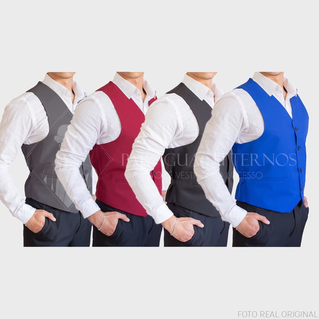 Super Kit 4 Coletes Social Slim Oxford Com Regulagem - Bordo / Preto / Chumbo / Marinho / Royal + Promoção de Atacado