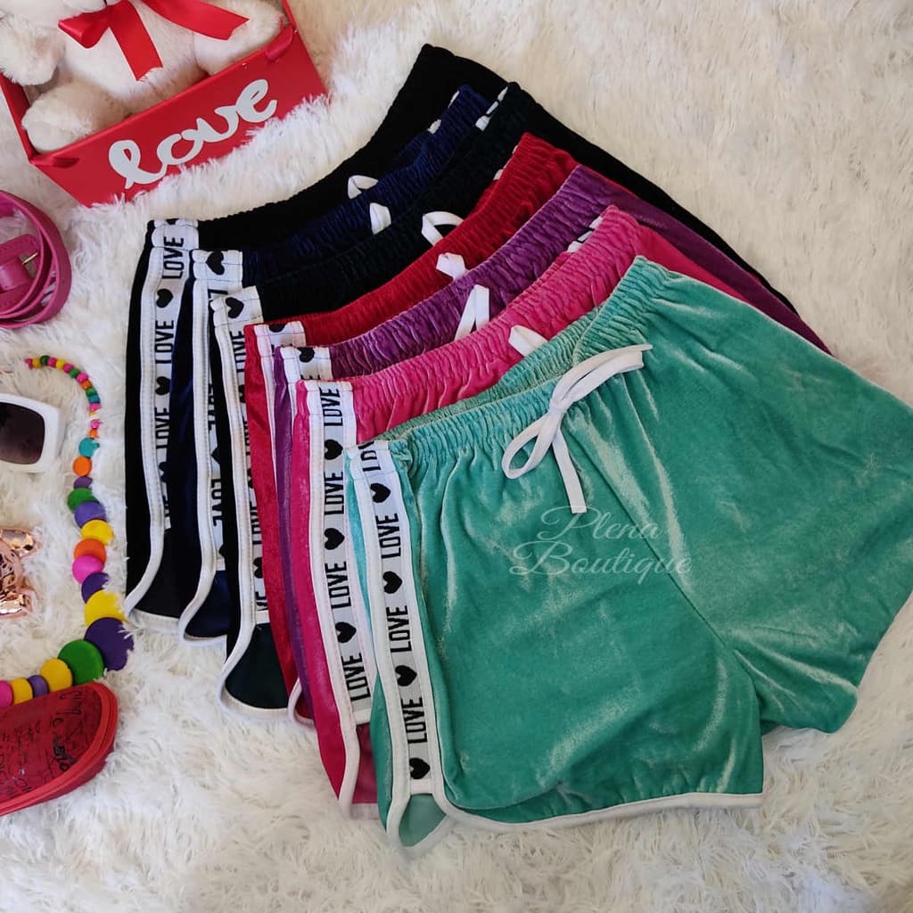 Kit 3 Shorts Veludo Love Shortinho Feminino Verão Tendência