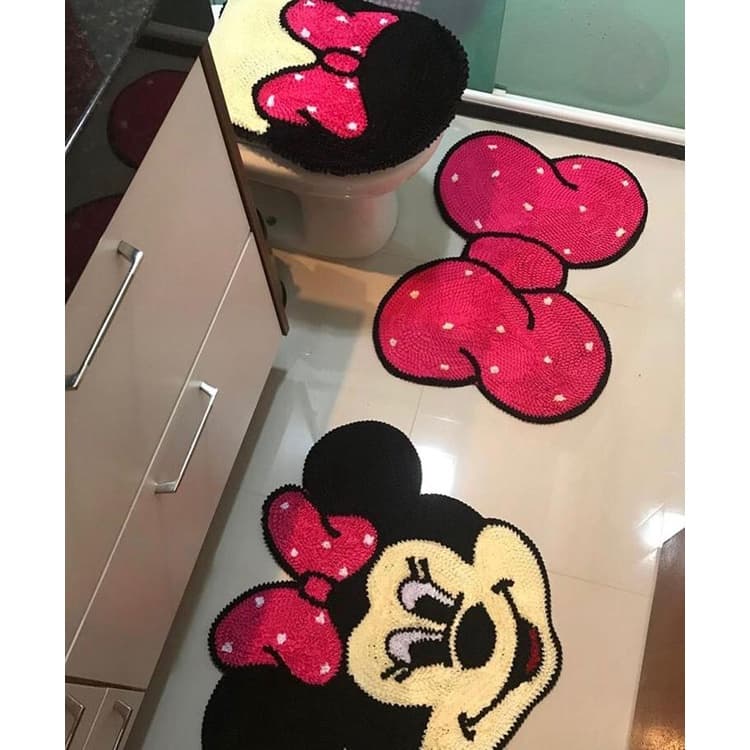 Minnie Mouse Mickey Kit Tapetes Frufru para Banheiro