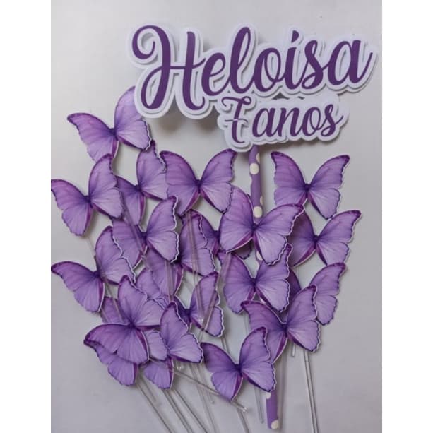 Topo topper para bolo borboletas lilás.