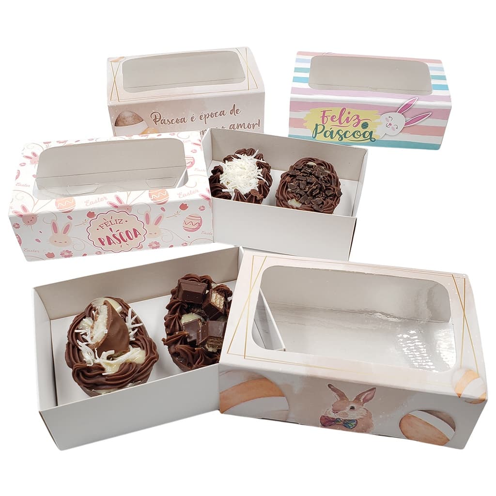 Caixa Para Ovo De Colher (10un.) Caixa Degustação Para Ovos De 50g com berço 1 ou 2 cavidades