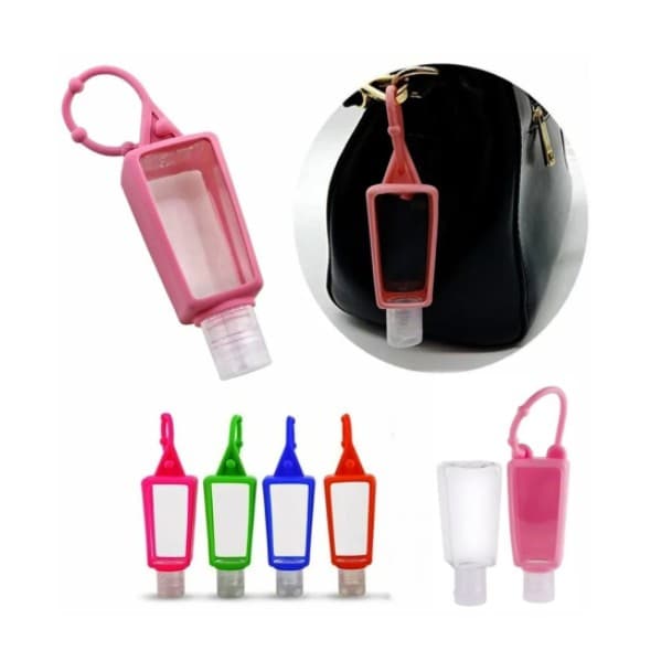 PORTA ALCOOL EM GEL DE SILICONE SIMPLES COLORIDAS