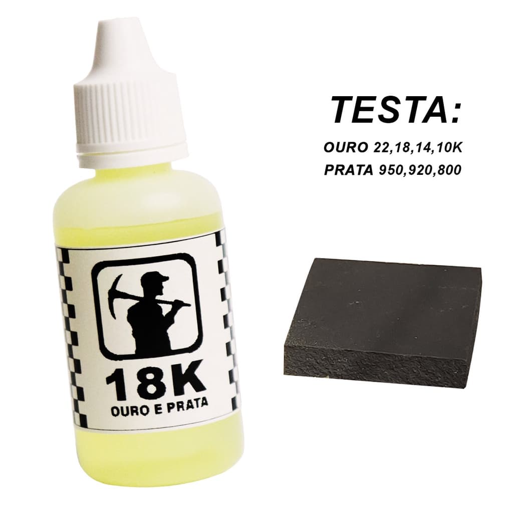 Kit Teste de Ouro Prata Joias Liquido 18k e Pedra de Toque com Nota Fiscal