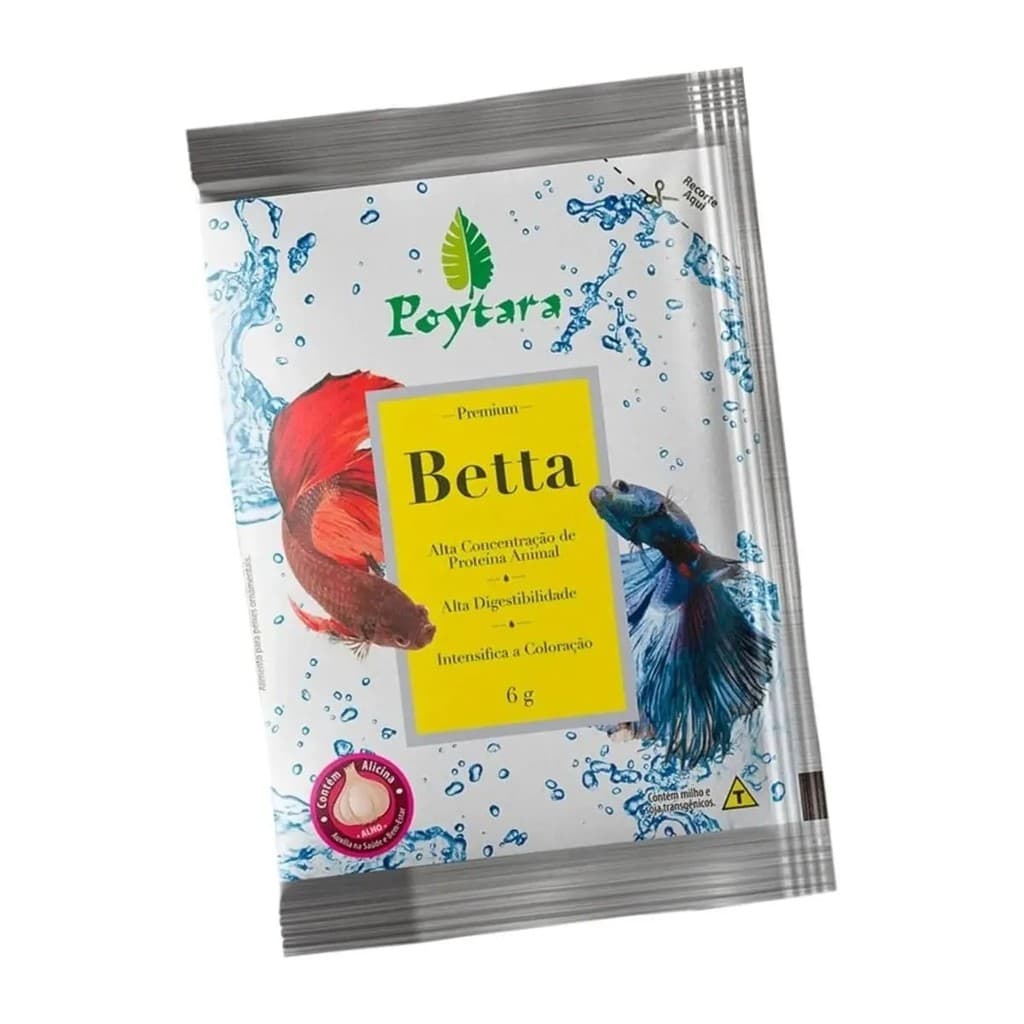 Ração Poytara Betta Sachê Premium 6g - Alimento Completo de Alta Qualidade que Intensifica a Cor para Peixe Betta