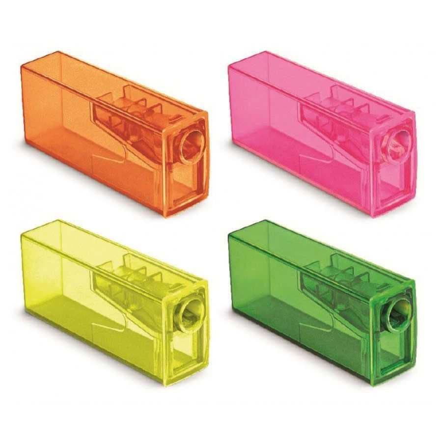 Apontador com Depósito Retângular Neon (Amarelo Laranja Rosa Verde) - Faber-Castell