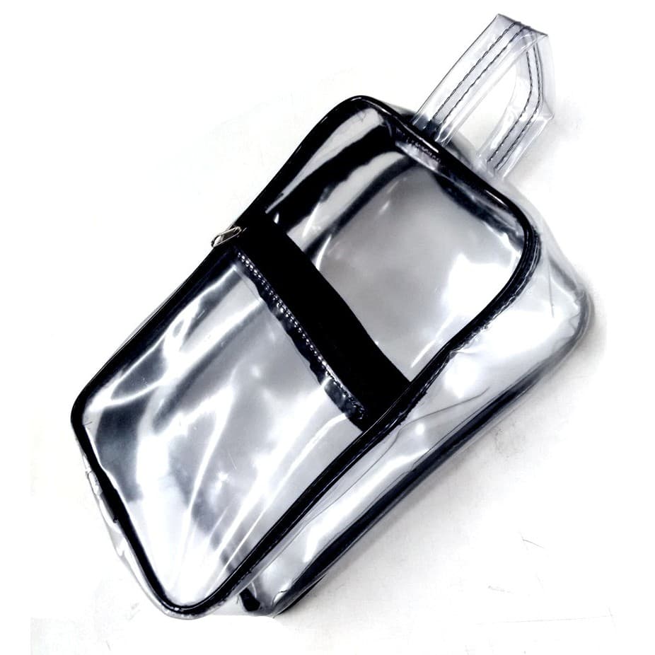 Necessaire Estojo Grande Em Pvc Grosso Transparente Com Bolso Frontal e Alça de mão 24x15x8