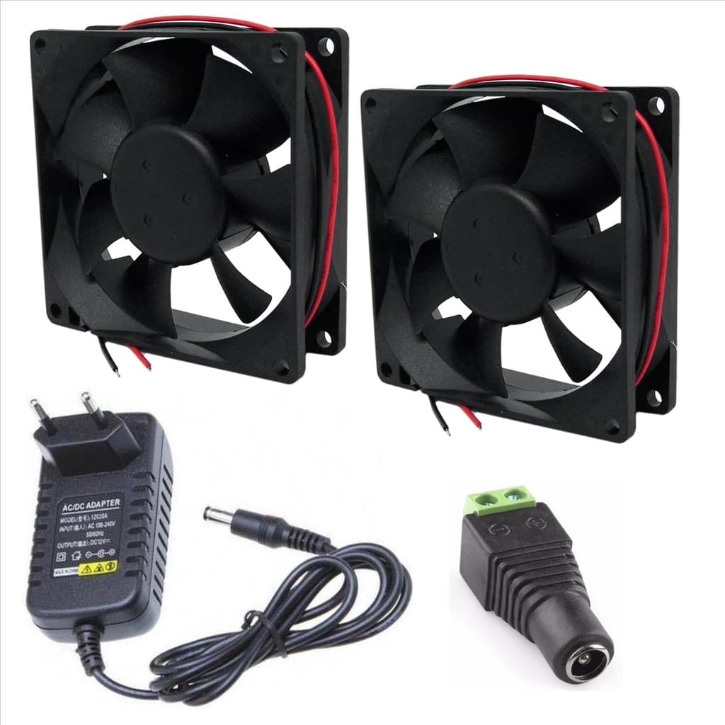 2X Micro Ventilador 80x80 12V Cooler Ventoinha 80x80x25 12v (2pç) C/fonte
