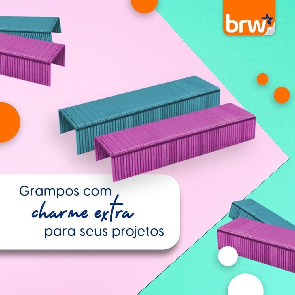 Grampo para Grampeador Colorido BRW Soul 26/6 Caixa com 1000 unidades