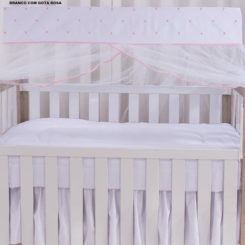 Mosquiteiro Para Berço Americano Branco Com Gota Rosa - Tule + Bando