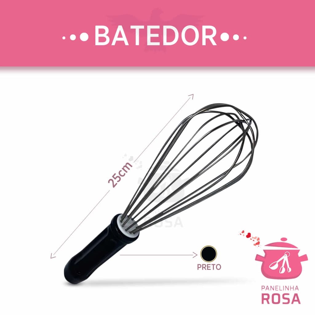 Batedor fuet, fue tipo pera 25 cm na cor PRETO - EXCLUSIVO- mais resistente com arame que não enferruja