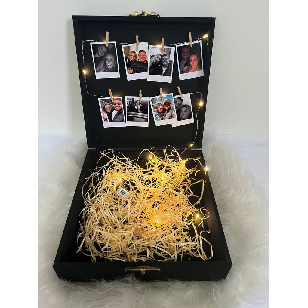 Caixa de Presente MDF Personalizada com Led e Fotos Namorados Amigos Aniversário