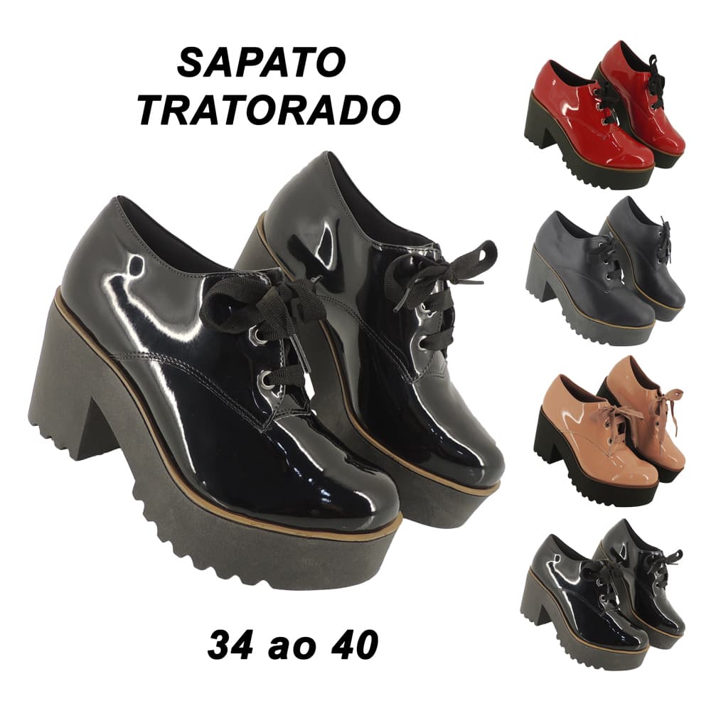 Sapato Feminino Oxford Tratorado Confort Plataforma Salto Alto SP701