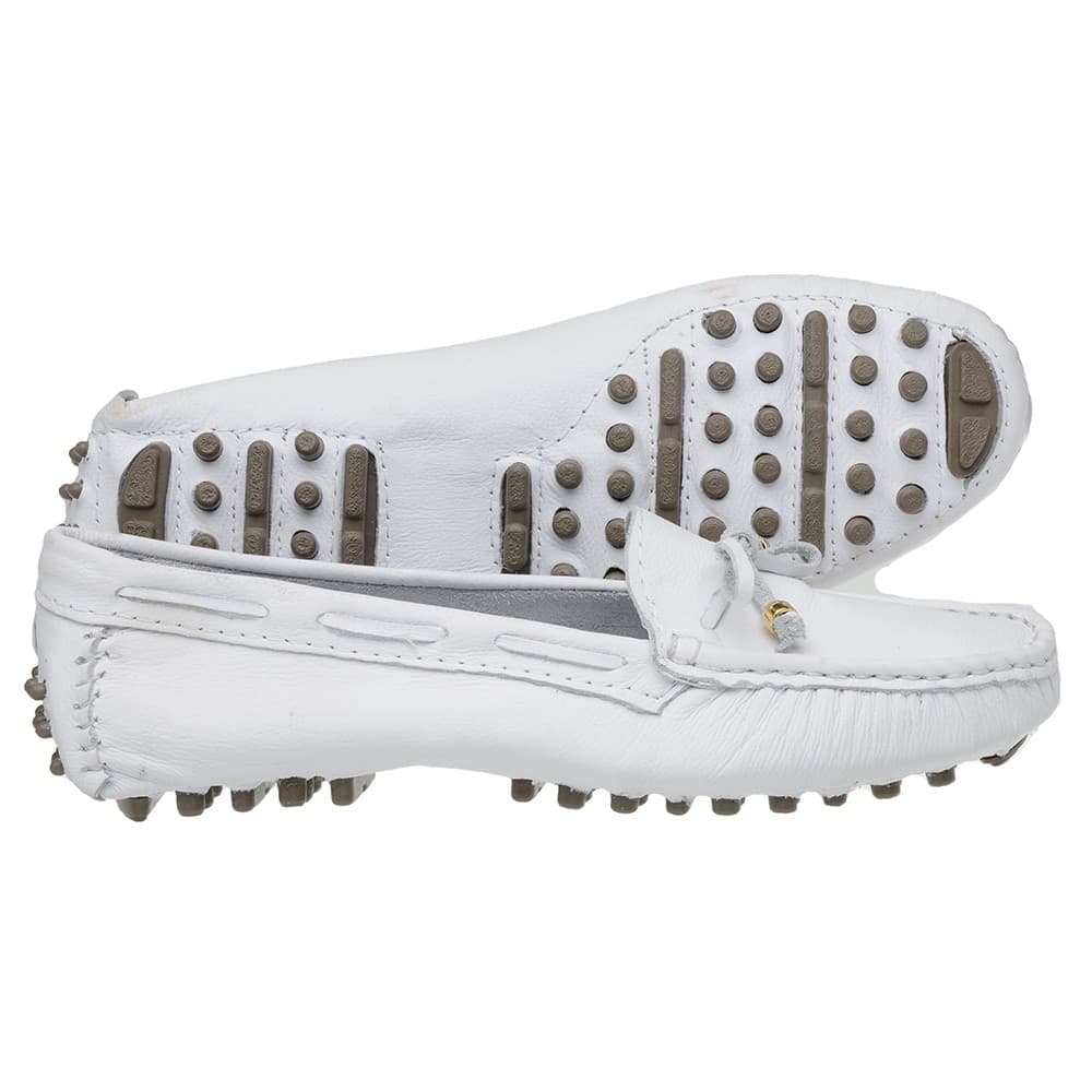 Mocassim Drive Branco Sola Cravinhos Feminino Sapatilha Couro Oferta Promoção