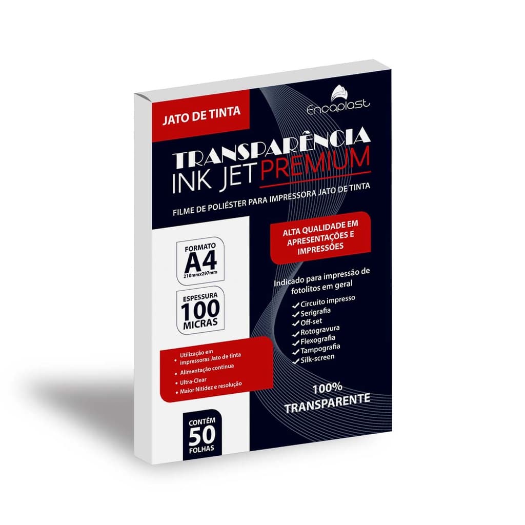 Filme Transparência Para Fotolito Para Serigrafia Impressão Jato de Tinta A4 c/50