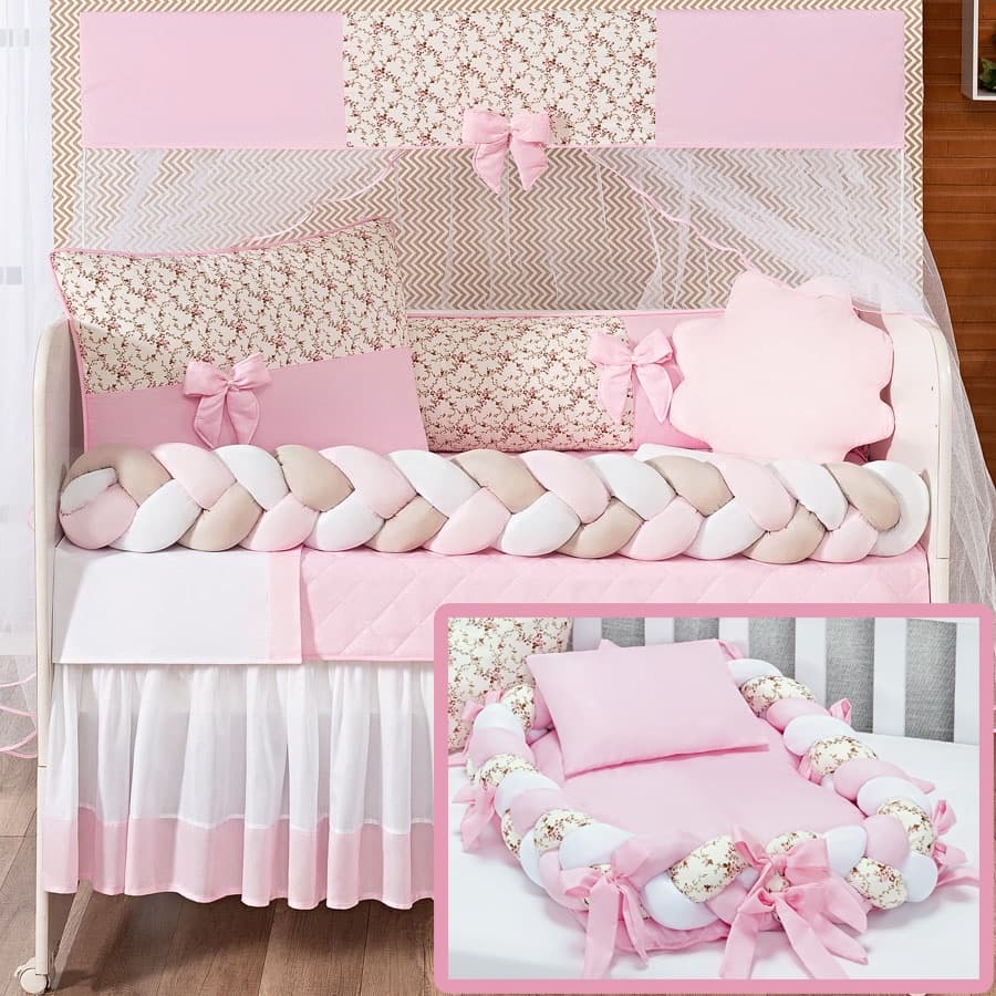 Kit Enxoval De Berço Ninho Trançado Redutor 15 Peças Modelos Menino Menina Qualidade Americano