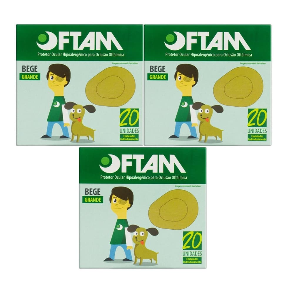 Kit 3 Protetores Ocular Oftam Grande Bege cx C/20 Unidades