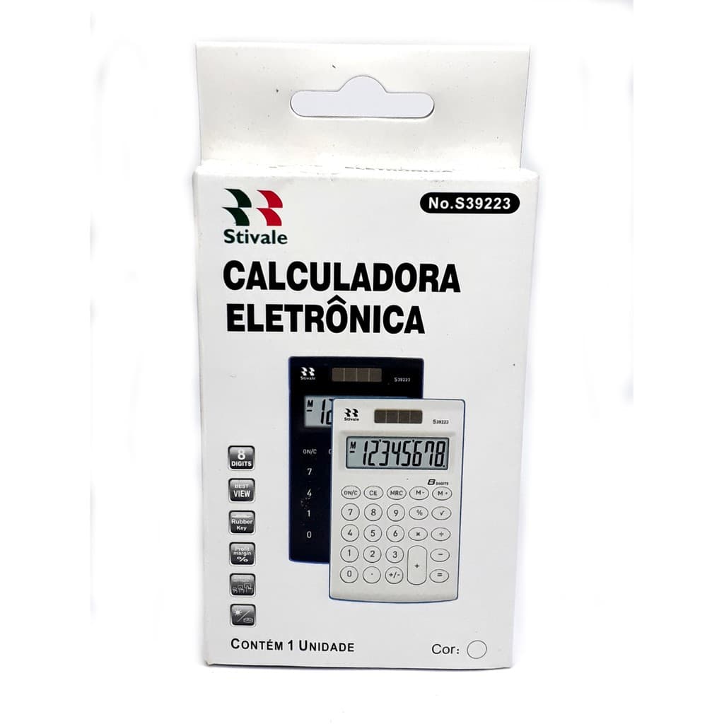Calculadora de Bolso Eletrônica Energia Solar Bateria Preta