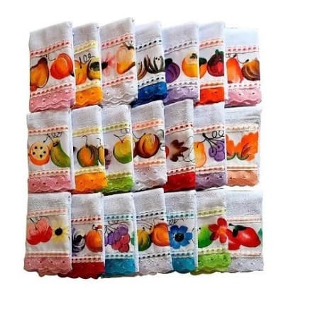 Kit 10 Pano de Prato Pintado Aplicado