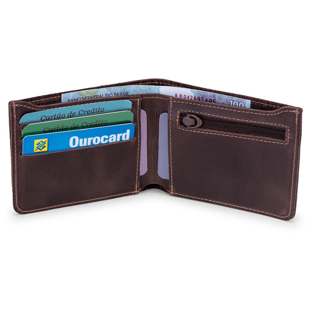 Carteira Masculina Couro Legitimo Bovino Porta Moeda/cartões/cnh