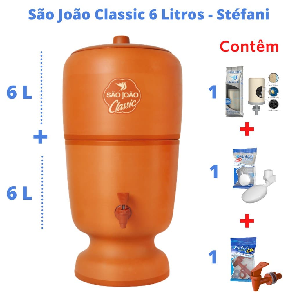 Filtro de Barro para Água São João Classic 6 Litros 1 Vela - Cerâmica Stéfani