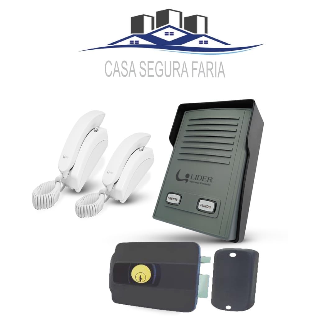 Kit Porteiro Coletivo 2 Pontos Lr522 Líder Com 2 Monofones + Fechadura Eletronica