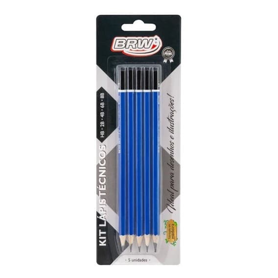 Kit com lápis preto para desenhos técnicos, embalagem com 5 lápis com diferentes graduações! Ideal para desenhos.