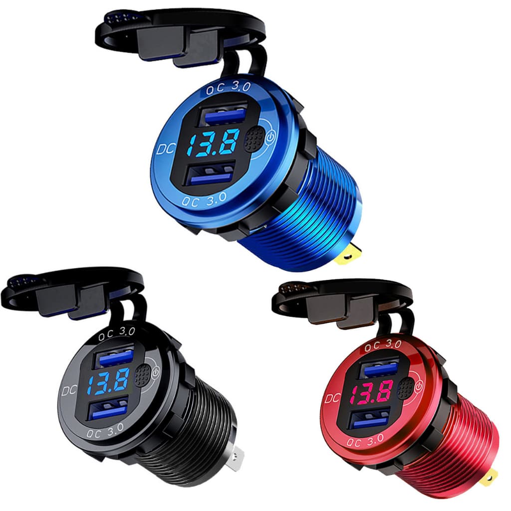 Adaptador Automático QC3.0 36W À Prova D'água Com Interruptor Voltímetro Para Motocicleta 12V/24V ATV RV