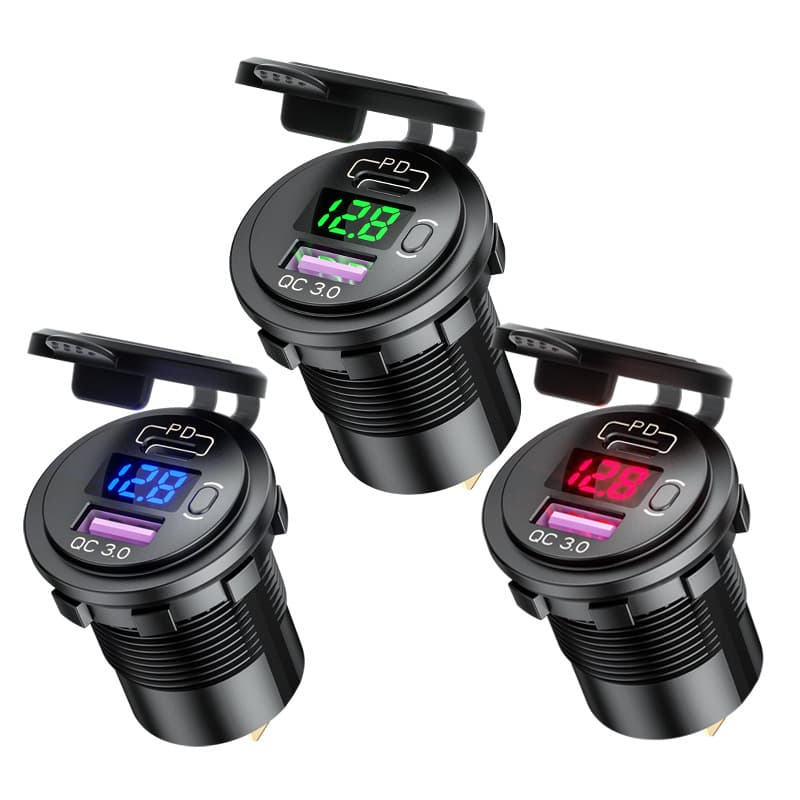 Carregador Duplo USB Para Motocicleta Rápido QC 3.0 + PD Adaptador De Tomada Rápida Com Interruptor