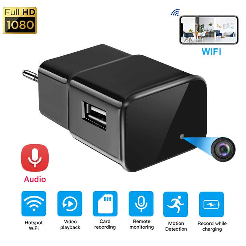 Mini Câmera HD Monitor 1080P Carregador USB Wifi Ue US Plug Segurança Vigilância Câmeras De Vídeo Gravadoras De Áudio E Sem Fio