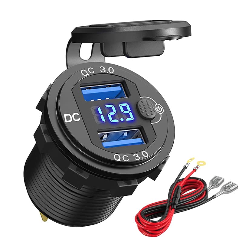 12/24V Alumínio Metal 36W QC3.0 Dual USB Carregador De Motor Para Carro Tomada À Prova D'água Com Interruptor Voltímetro Adaptador De Carga Rápida