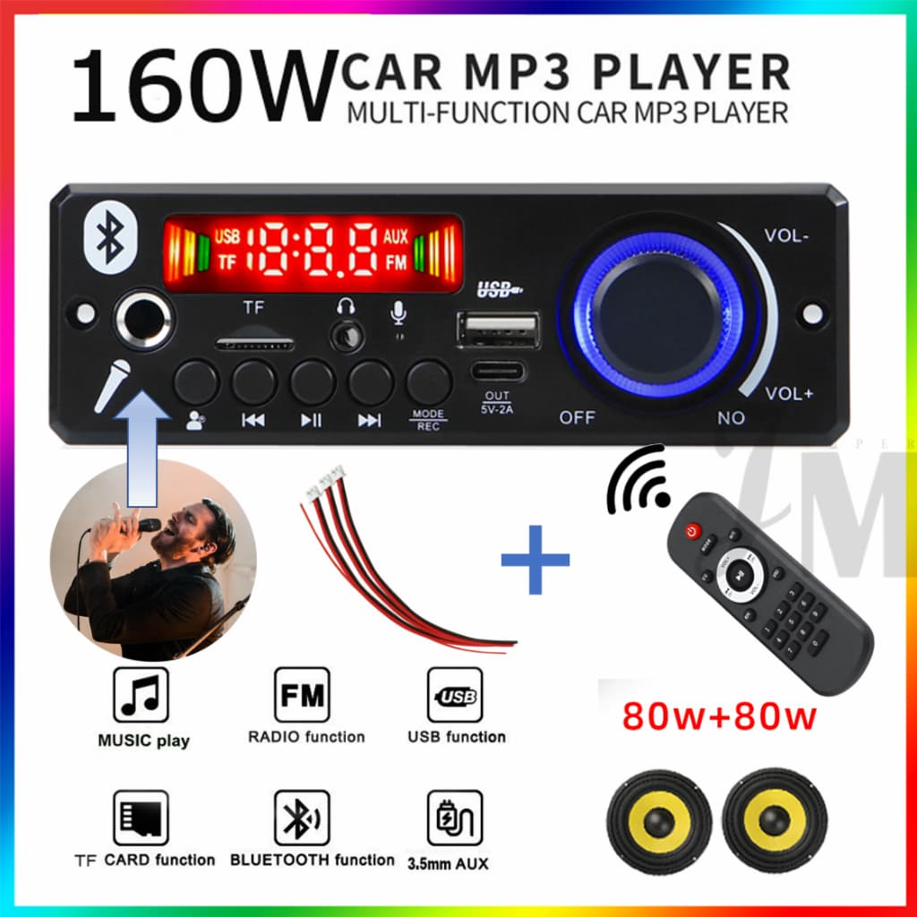 J&M 160W Decodificador Mp3 Bluetooth Placa Decodificador Bluetooth USB Sem Fio 9V/12V BT5 0 p/ MP3/SD/Rádio