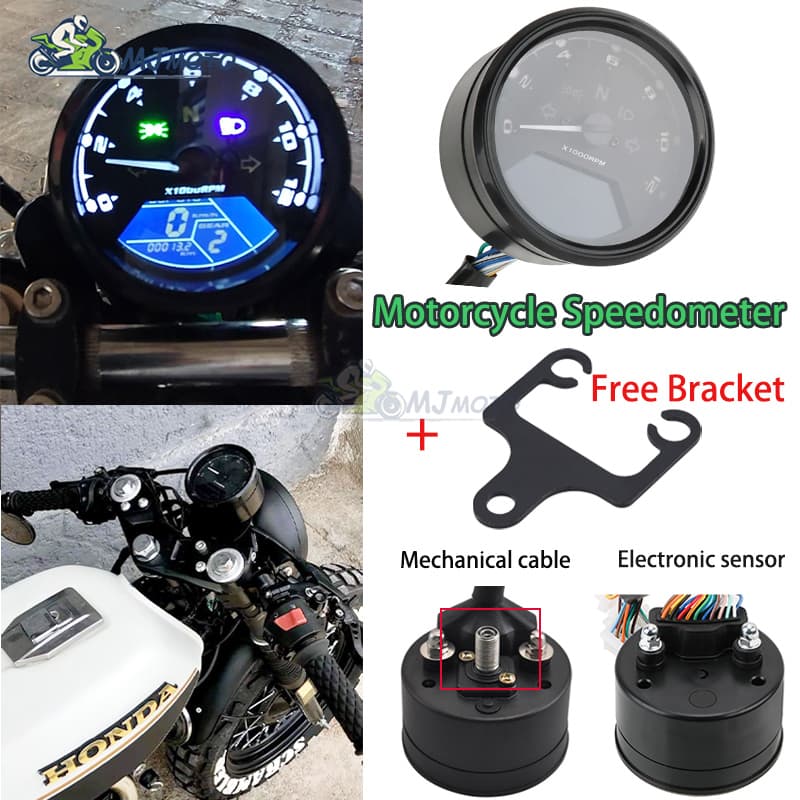 【 MJMOTO 】 12000RPM Velocímetro De Motocicleta Com Tacômetro 1-4 Cilindros Medidor Digital LCD Para Conjunto De Sensores De Motocicletas