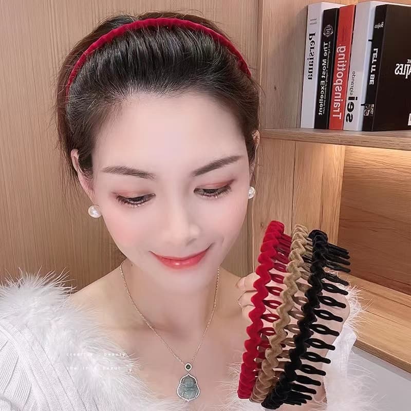 Único Conjunto Coreano Novo Estilo Com Faixa De Cabeça Flocada Dentada Para Mulheres Viajando Acessórios De Cabelo