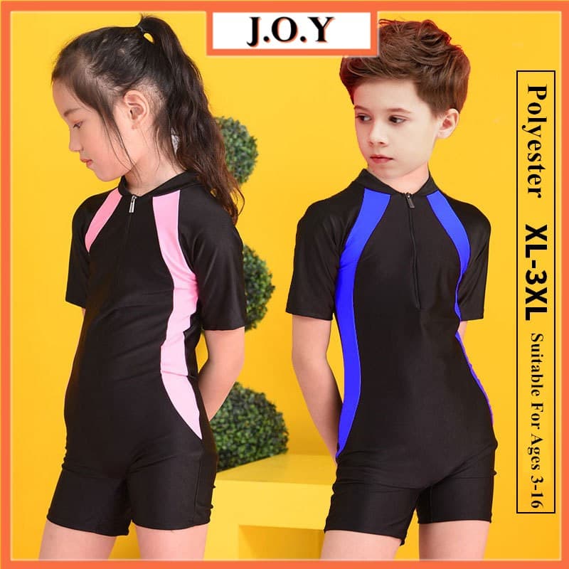 J.O.Y . Fato De Banho One Piece swimsuit Para Crianças Menina E Menino Curto Water Sport UPF 50 + Sun Protect beach kids 3-16 Meninas # 225